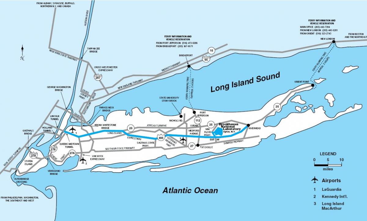 Mapa dos aeroportos de Long Island